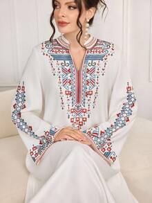 SHEIN Najma 浪漫定位印花加重刺绣串珠奢华女装 - 白色 - 查看 7