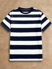 Manfinity VCAY 宽松男士条纹短袖休闲T恤，夏季 - 彩色 - 查看 3