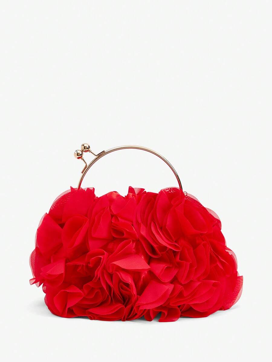 SHEIN BAE Women Elegant Floral Pleated Satin Evening Clutch Party Bag Purse Handbag– Chic Chiffon Petal Handbag With Chain Strap, Perfect For Bride, Weddings, Proms, Sorority Formals, Graduation Parties, Spring Galas, Weddings, Cocktail Events, And Special Occasions (Random Pattern)
