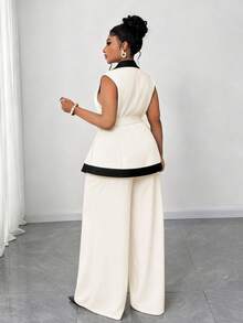 Maweii Bộ 2 món đồ thời trang đi làm màu đen trắng không tay cỡ lớn - Màu be - Xem 5