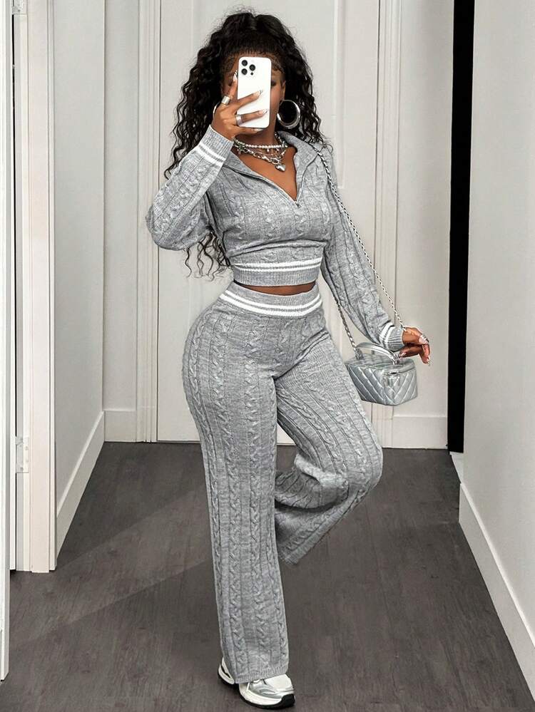 SHEIN BamGlam 2 piezas Conjunto de suéter de punto de unicolor casual para mujer - Gris - Añade 5