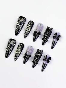 ROMWE Anime 10张Y2K可爱爱心、星星、蝴蝶结、翅膀美甲贴纸，带胶带 - 彩色 - 查看 2