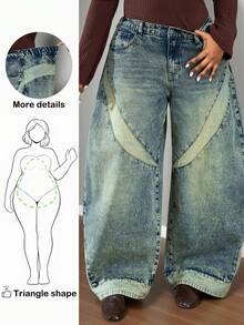 Truni Damen Große Größen Lässig Loose Weite Bein Knopf Taschen Jeans/2026/Neujahr - Blau - Übersicht 3