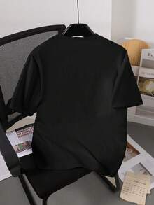 Maglietta casual e alla moda per ragazzo pre-adolescente, con stampa grafica "67" a fiamma, manica corta, scollo tondo, adatta per uscite, top nero a maniche corte, top "Six Seven" adatto per l'estate e tutte le stagioni - nero - Visualizzare 2