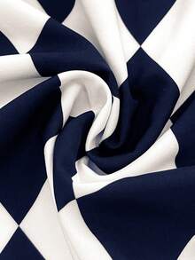 GlowEve CURVE 大码女式高腰优雅几何印花刺绣提花A字裙 - 藏蓝色 - 查看 4