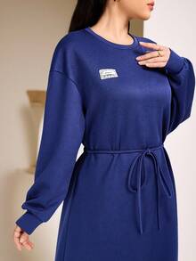 Veilorie Women's Casual Loose Fit Drawstring Shoulder Long Sleeve Sweatshirt - Blue - View 5