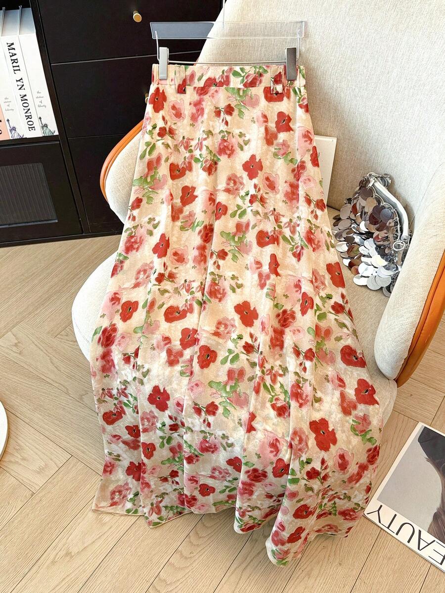 GlowEve Falda de señora elegante con estampado floral rosa - Rosa - Ver 1