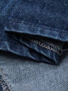 DAZY Women's Retro Palace Style Printed Lapel Loose Casual Denim Shirt