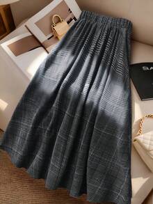 GlowEve CURVE Plus Size Women Plaid Casual Commute Versatile A-Line Skirt - Grey - View 2