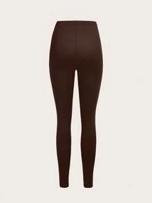 SHEIN EZwear 3件套休闲纯色高腰针织修身女士长款打底裤，春夏款 - 彩色 - 查看 5
