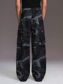 STYNVO 男士宽松迷彩印花休闲工装裤 - 黑色 - 查看 2