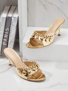 SHUZIA Giày cao gót mũi vuông bằng da PU ánh kim thanh lịch dành cho nữ - Vàng - Xem 7