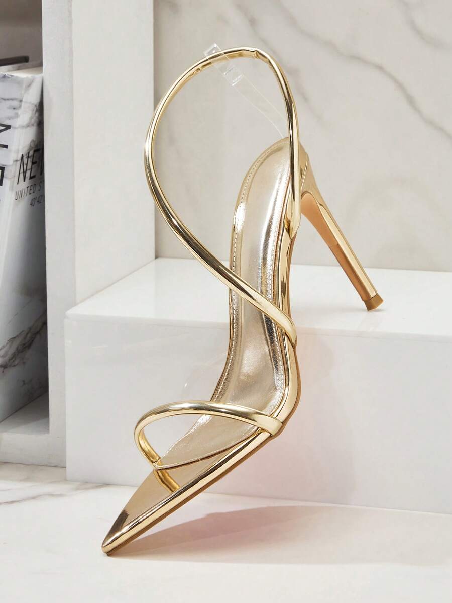 SHUZIA 时尚女士性感尖头细高跟凉鞋 - 金色 - 查看 1