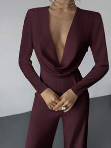 Firerie 优雅现代通勤浪漫约会性感派对海滩度假深V领露背收腰长袖阔腿白色长裤，适合节日、婚礼、音乐节等场合。 - 紫色 - 查看 8