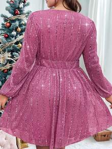 Roveilla Đầm dự tiệc cổ chữ V đính sequin thanh lịch cỡ lớn cho nữ - Màu Hồng Tươi - Xem 2