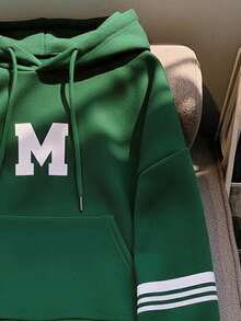 Resyla Letter Print Commuter Style Women's Regular Hooded Long Sleeve Sweatshirt, Gift For Friends, Autumn/Winter - Green - View 3