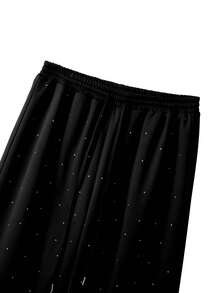 GlowEve CURVE Regalyn 大码女装时尚水钻装饰短袖T恤和高腰抽绳宽松直筒运动裤两件套，秋季面料 - 黑色 - 查看 7