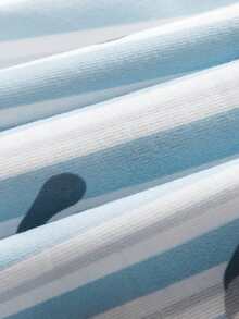 男婴舒适柔软睡衣套装，长袖开衫和裤子，可爱小狗蓝白条纹 - 彩色 - 查看 3