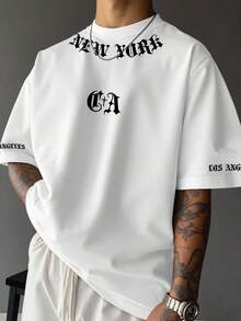 Manfinity EMRG 男士字母印花圆领短袖休闲百搭T恤 - 白色 - 查看 1