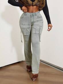 BamGleam Retro Vintage Cargo Pocket Women Jeans