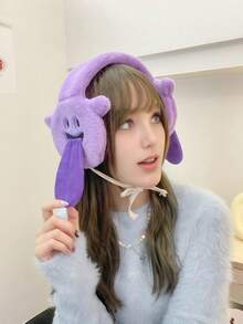 Joivida Winter Plush Ear Muffs For Daily Commute, Cute Cartoon Ear Warmers With Tongue-Out Design, Urban Korean Style Cold Weather Gear - Multicolor - View 5