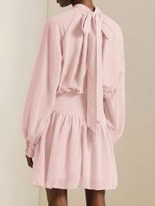 SHEIN Veneréa Autumn New Ruffled Hem Floral Print Long Sleeve Waist Cinched Mini Dress