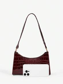 SHEIN BAE Women Solid Color Minimalist Shoulder Bag, Casual For Daily Use, Fashionable Burgundy Bag