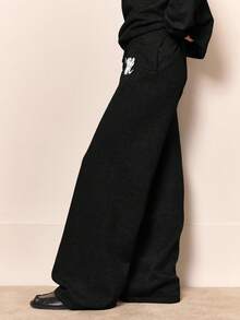 MUSERA Quần dài ống đứng cạp chun dệt kim size "M" (chỉ phần quần) - Trang phục mùa đông thoải mái, công sở, thanh lịch, thường ngày, mùa xuân - màu đen - Xem 3