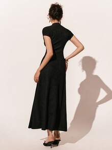 Poéselle Đầm dài vừa phải tay bồng trang trí khóa kim loại thanh lịch cho nữ - màu đen - Xem 9