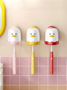 Zazumi 吸盘式牙刷架，奶油色，壁挂式，无需钻孔，浴室收纳架，轻松旋转锁定，强力吸附，滴水晾干，现代美观，节省空间，台面必备 - 彩色 - 查看 1