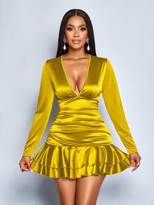 SOLERSUN 秋季女装 冬季女装 返校节礼服 感恩节女装 开学季服装 教师服装 女士休闲性感优雅 - 芥末黃 - 查看 5