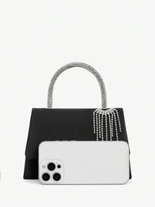 SHEIN BAE Shiny Evening Clutch, Elegant Fashion Envelope Bag, Rhinestone Embellished Handbag, Ladies Wedding Party Wristlet - Black - View 5