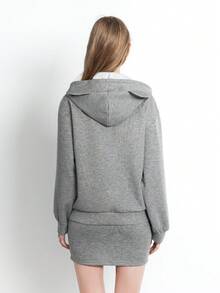 Bloopia Sweatshirt Wanita Tenun dengan Tali Serut dan Desain Telinga Beruang, Pullover Kasual Longgar Bergaya Retro yang Lucu untuk Musim Gugur - Light Grey - View 2