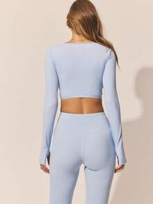 Aralina 女士休闲长袖裹身式上衣，非常适合运动装扮、休闲运动服以及圣诞节和新年穿着。 - 藍色 - 查看 2