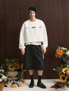 TOKVUE Men's Fashionable Minimalist Printed Pullover Sweatshirt - White - View 1