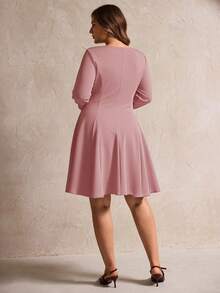 Elegantrix Plus Size Wavy Hem A-Line Casual Mini Dress, Autumn/Winter - Pink - View 6
