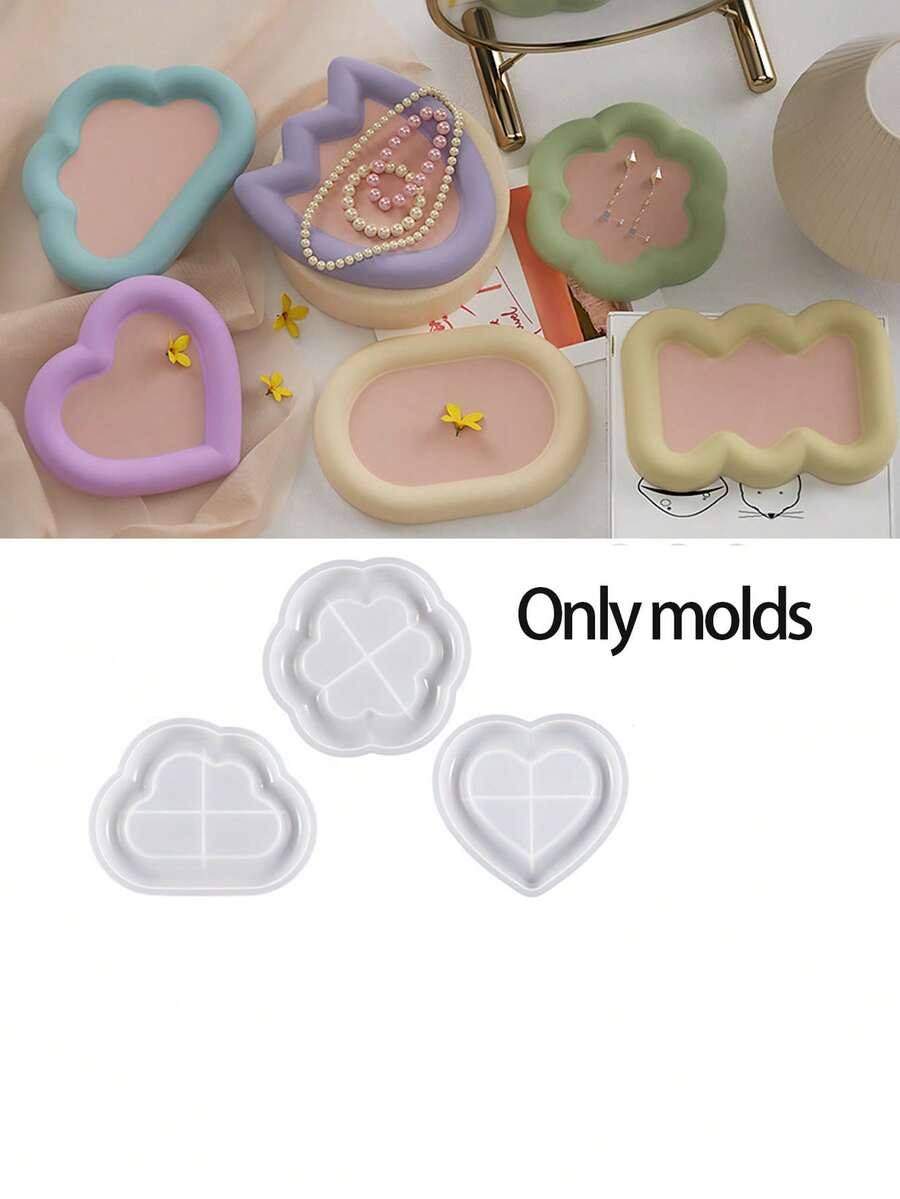 1个不对称硅胶托盘模具，适用于树脂和石膏浇铸，DIY珠宝托盘，烛台，环氧树脂模具，用于家居装饰工艺品制作 - 彩色 - 查看 1