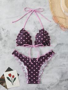 Swim Mod 女士夏季波点印花性感吊带蝴蝶结比基尼两件套泳衣沙滩度假套装 - 彩色 - 查看 5