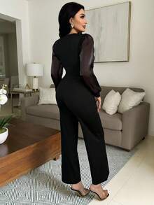 Vavine Sophisticated Women's Regular Sleeve Black Knitted Two Piece Pants Set With Embellished Top - Black - View 2
