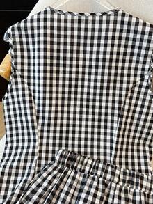 Franclia 2pcs/Set Women Plaid Sleeveless Elastic Waist Shorts - Black and White - View 7