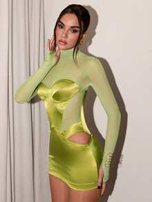 Glamine Damen einfarbiges, modisches Rollkragen-Langarm-Kurzkleid - Armeegrün - Übersicht 3