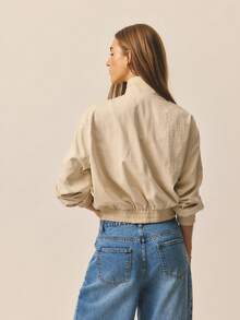 Aralina 女士休闲优雅轻盈高领飞行员夹克，完美适用于圣诞派对、新年派对、各种活动季和派对季的着装。 - 棕色 - 查看 2