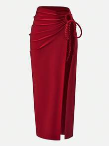 Swim Oasis 2022夏季度假沙滩高级优雅交叉裹身加垫红色三件套泳衣