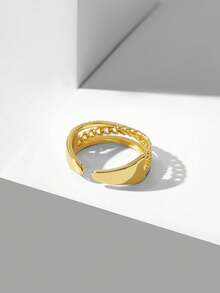MOTF PREMIUM Anillo de múltiples capas con diseño cruzado enchapado en oro de 18K con circonita cúbica - Amarillo Oro - Ver 6