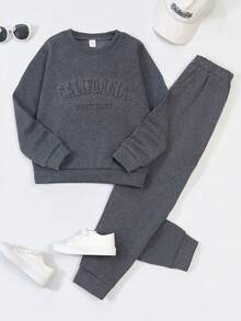 SHEIN 女童休闲字母图案卫衣套装 - 深灰色 - 查看 9