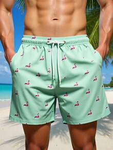 Manfinity Swimmode 男士火烈鸟印花抽绳腰带口袋休闲时尚沙滩短裤 男士沙滩装 男士泳裤 火烈鸟泳裤 男士泳裤 男士火烈鸟泳装 鲨鱼泳裤 男士泳裤 趣味男士冰淇淋短裤 男士火烈鸟短裤 男士泳裤 火烈鸟印花泳裤 火烈鸟泳裤 男士泳裤 - 綠色 - 查看 3