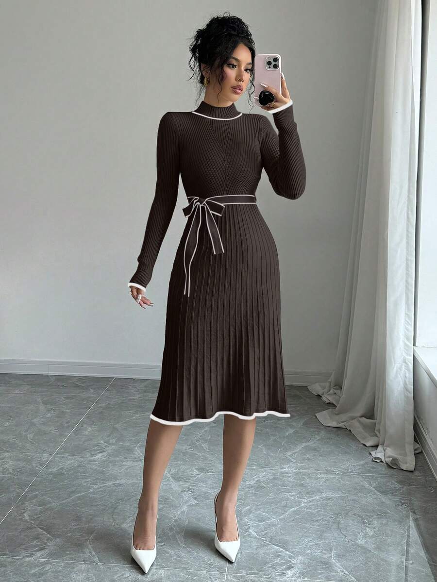 Rafferiza Váy len dệt kim ôm dáng thanh lịch, thích hợp khi đi làm, tụ tập, tiệc tùng, du lịch, cắm trại, hoạt động ngoài trời - Cà phê nâu - Xem 1