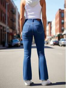 Mezclilla  pantalon para mujer,escanpanado,skinny,liso,comodidad,casual. - Azul lavado oscuro - Ver 2