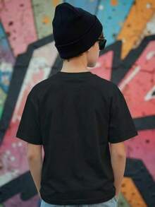 Camiseta niño urbana gamer impresión animada tejido suave holgada cuello redondo manga corta primavera verano diario camiseta - Negro - Ver 2