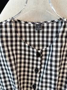 Franclia 2pcs/Set Women Plaid Sleeveless Elastic Waist Shorts - Black and White - View 4